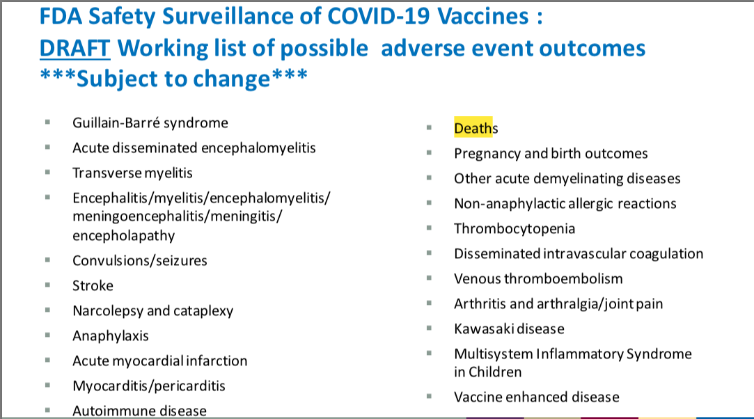 FDA Draft List of Possible Covid-19 Vaccine Adverse Events - Including Death
